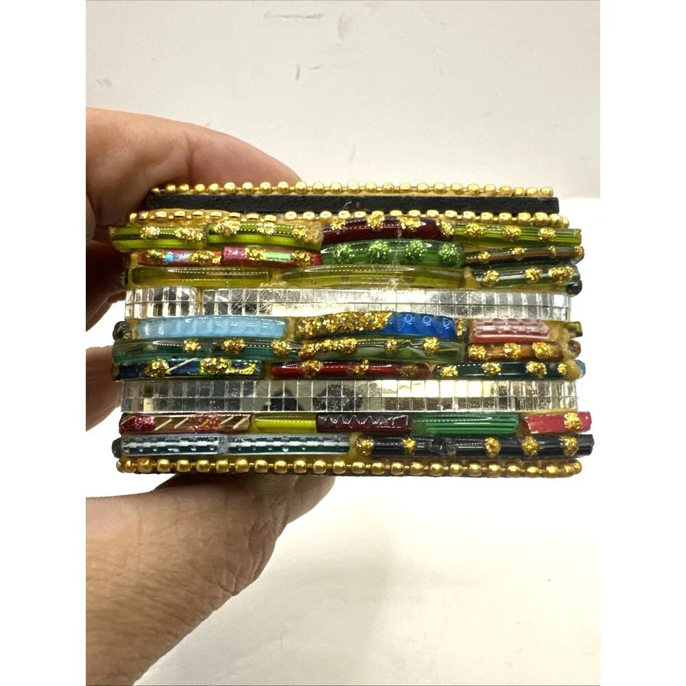 Pier 1 Imports Glass Beads Mirror’s Trinket Box Boho  Multicolored 3x2